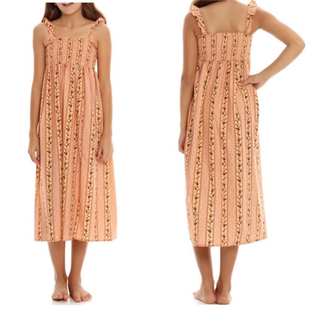 Agua Bendita Danna Kezia Midi Dress in Size 6 Ruffle Strap Smocked Bodice Floral